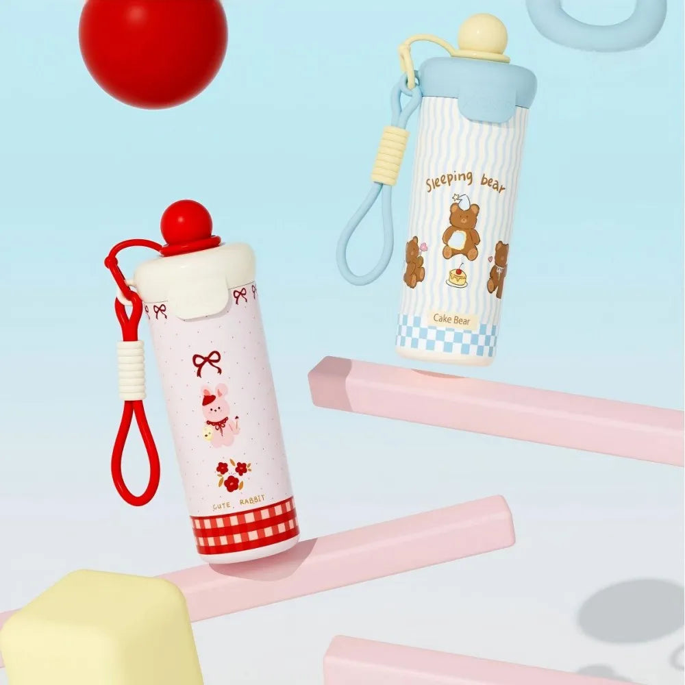 Cute Cat Thermal Water Bottle With Straw Bow Sticker Stainless Steel Thermos For Hot Cold Water Coffee Tea Thermal Cup 600ml