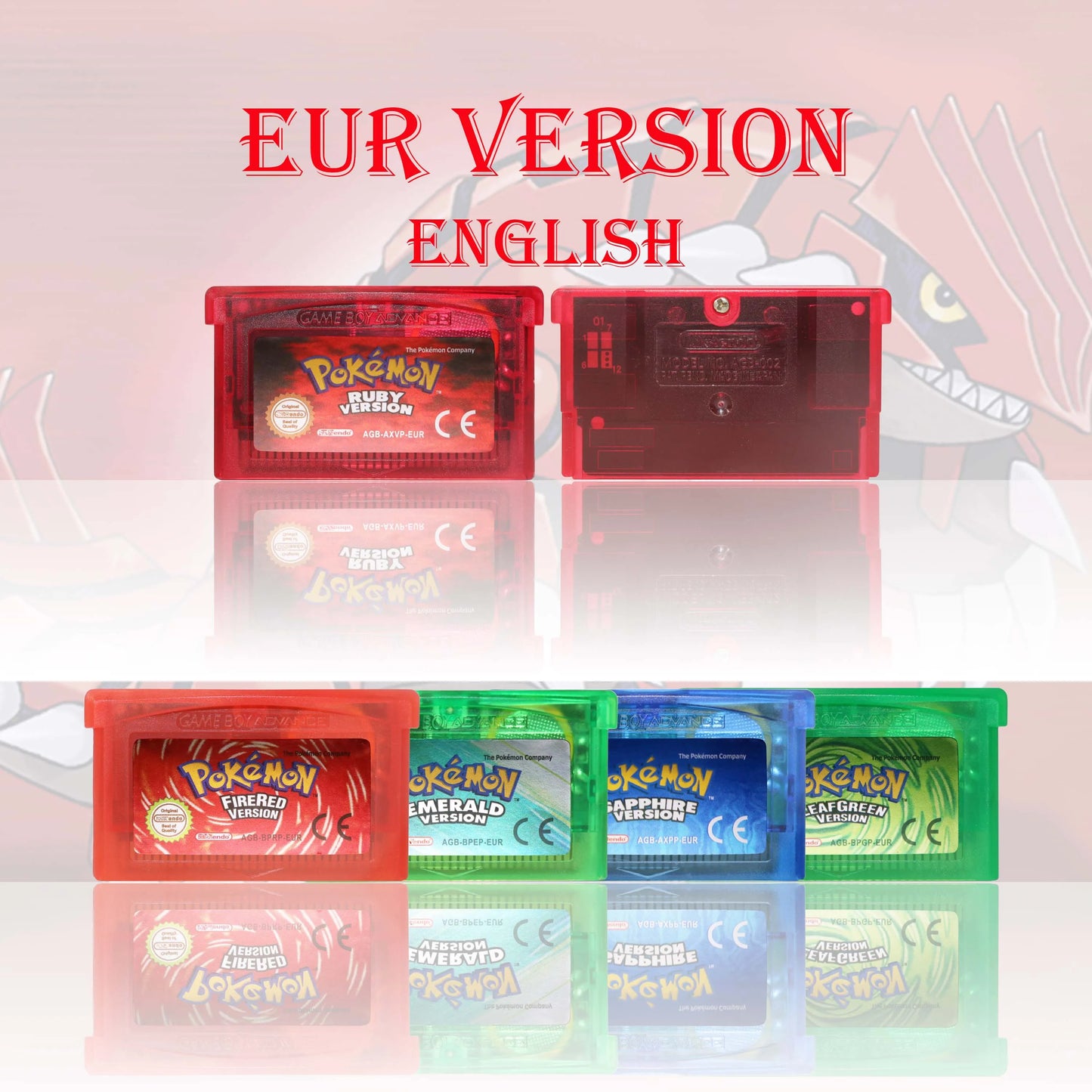 GBC/GBA EUR Version Pokemon Crystal/Yellow/Emerald/Fire Red/Leaf Green Game Cartridge Video Game Card High Quality with Battery