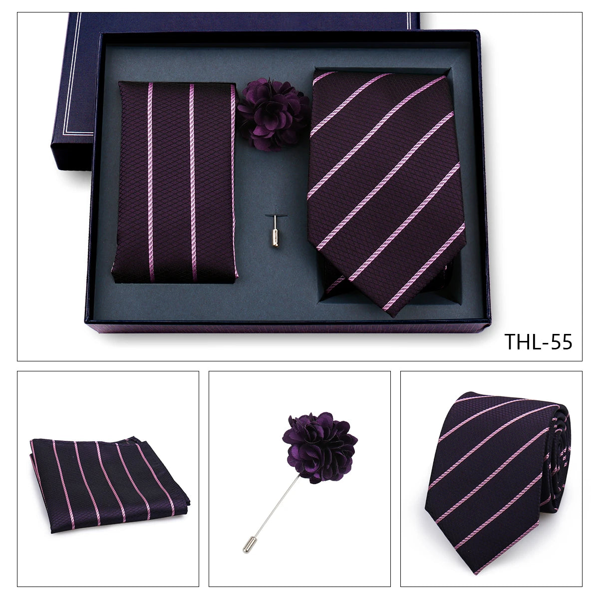 Elegant Ties For Men Classic Paisly Neck Tie Pocket Square Brooch Set With Gift Box Mens Business Wedding Suit Accessories