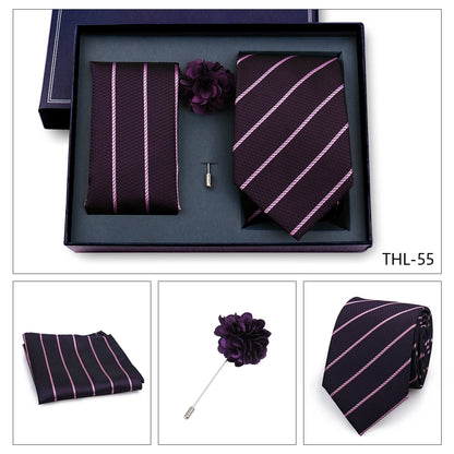 Elegant Ties For Men Classic Paisly Neck Tie Pocket Square Brooch Set With Gift Box Mens Business Wedding Suit Accessories