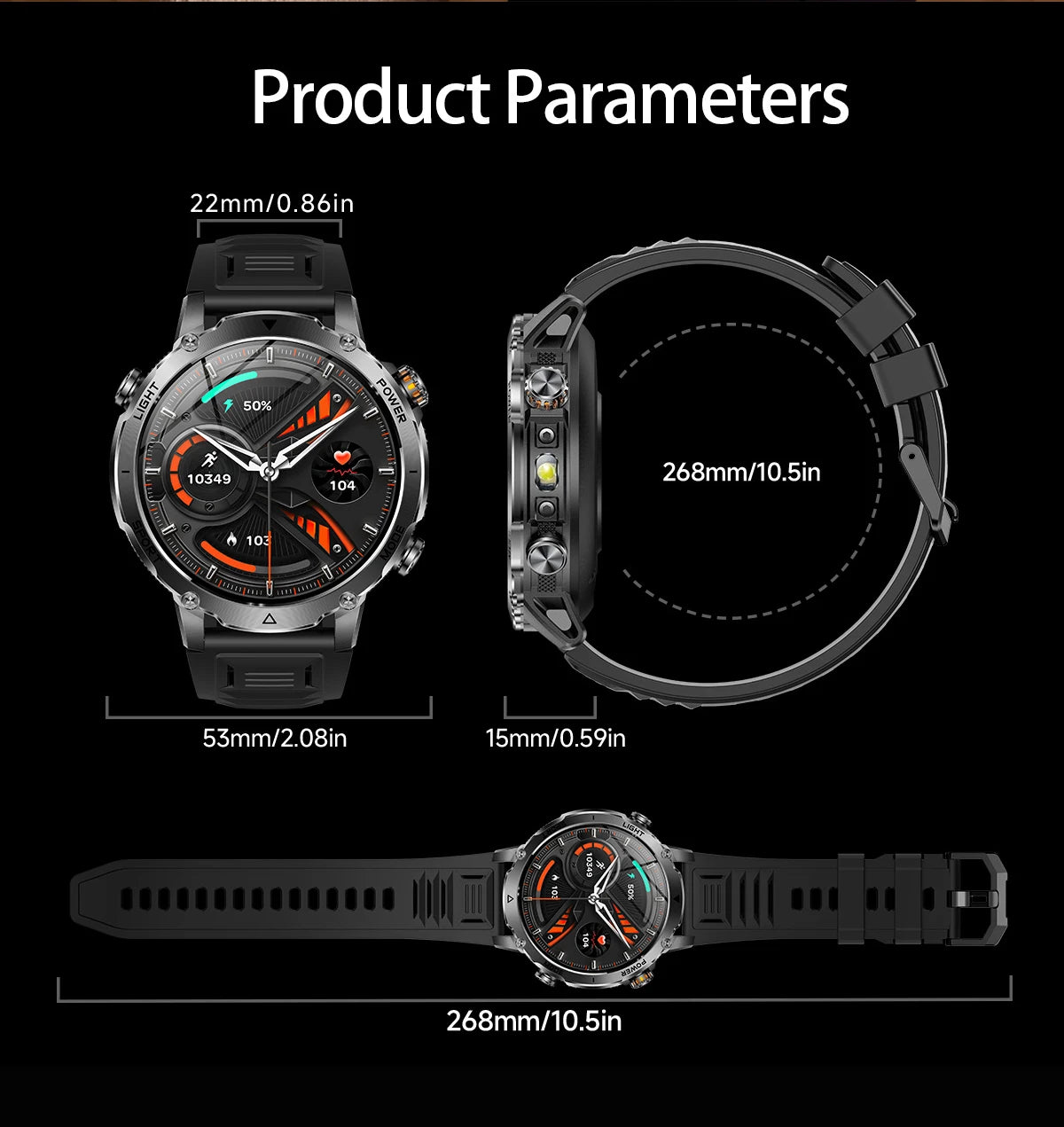 Smartwatch LIGE 2026 wojskowy, bateria 1400mAh, dla mężczyzn, latarka zewnętrzna, wodoodporność IP68, pulsometr, połączenia Bluetooth, bransoletka sportowa