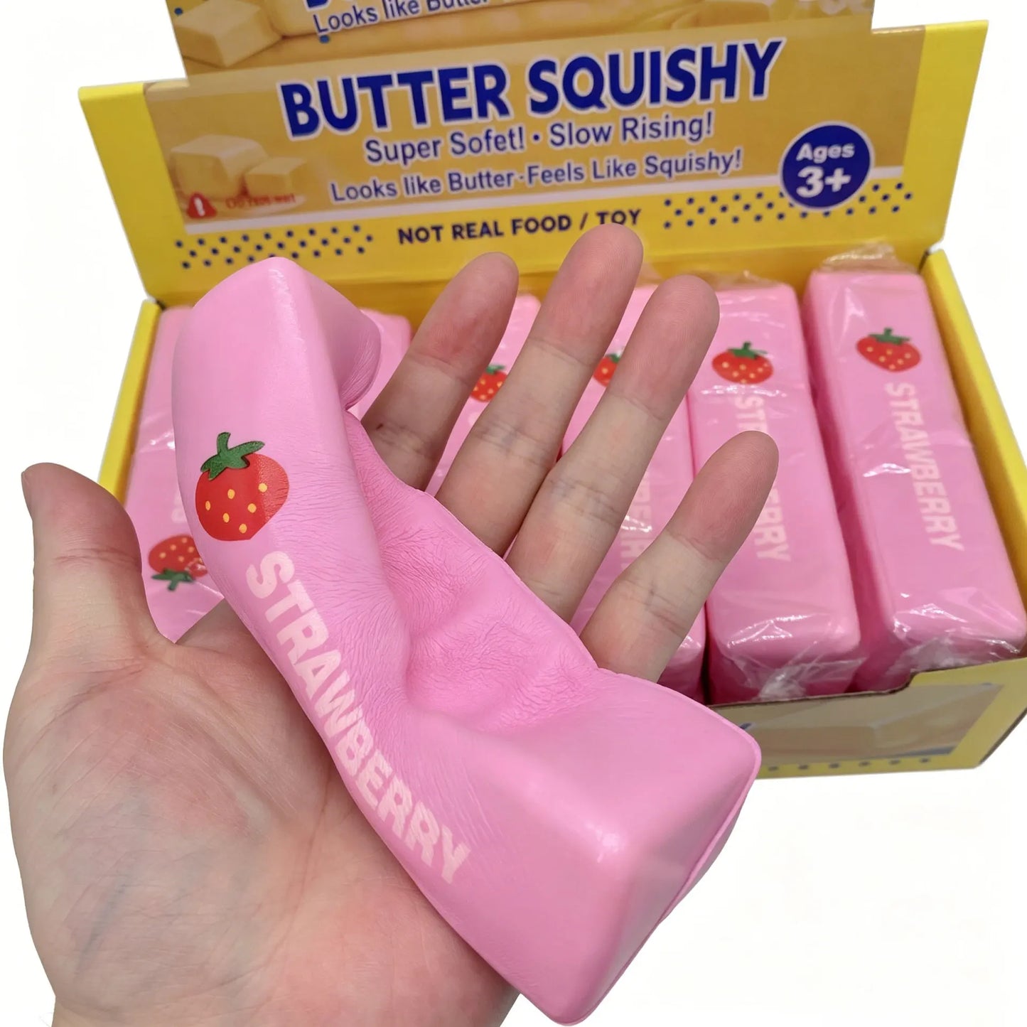 Butter Squishy Pink Strawberry Slow Rising Pu Soft Sticky Stress Relief Squeeze Toy For Adult Anxiety Relief Fidget Toy