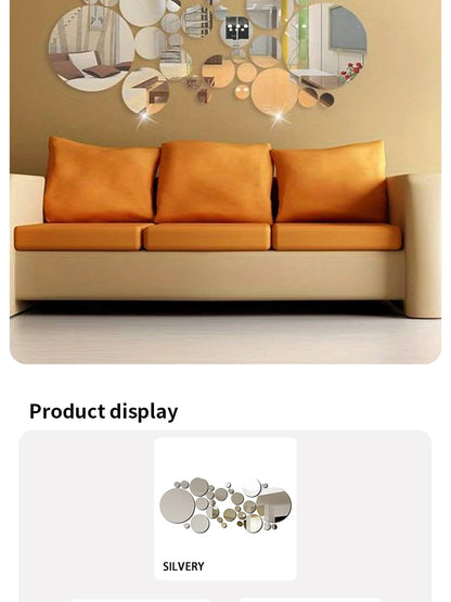 26 PCs 3D Acrylic Mirror Wall Stickers, Round Mirror, DIY Bedroom, Bathroom and TV Backroom Stickers Wall Decoration