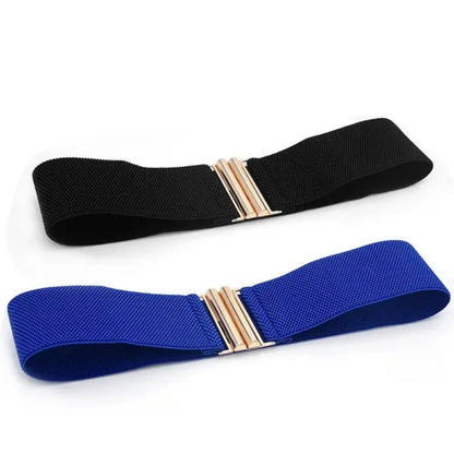 Fashion Women's Ladies Gold Buckle Wide Stretch Elastic Corset Waist Belt Waistband Dress Decoration Belt
