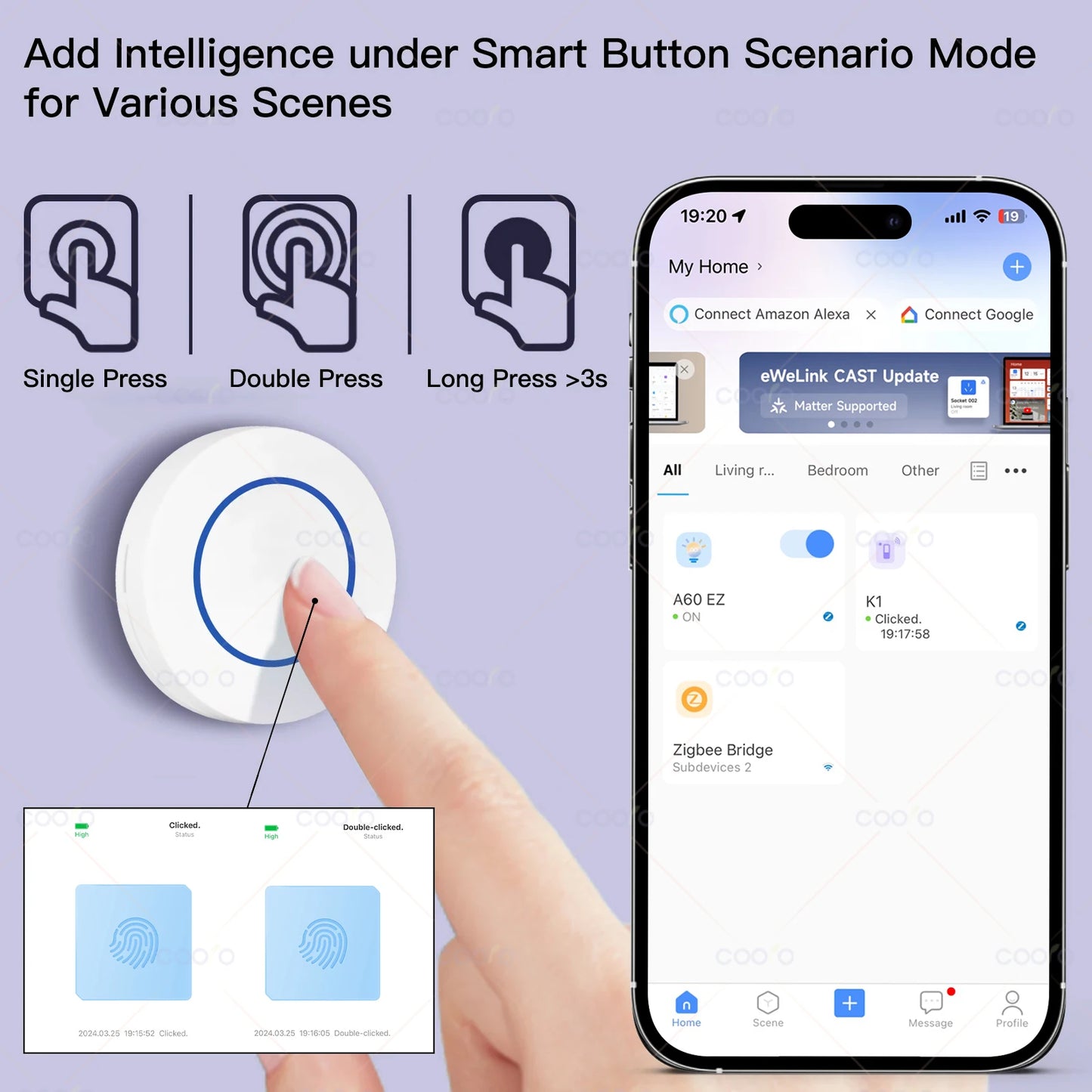 Ewelink Zigbee Smart Push Button Wireless Switch App Remote Control Automation Scenario Switch Work with Zigbee Gateway