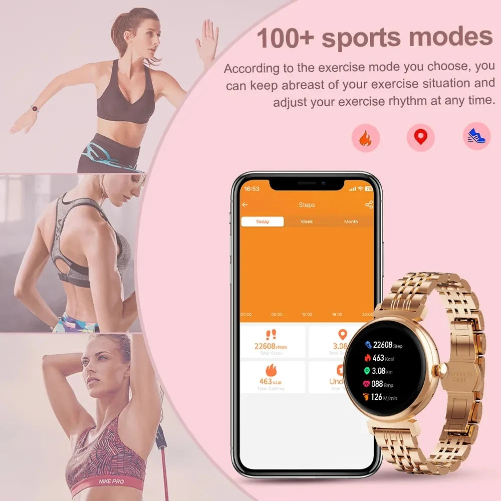 Bluetooth Call Smart Watch Screen Always Display 1.04 inch AMOLED Screen Fashion Ladies Smartwatch Metal Body Small Screen Watch