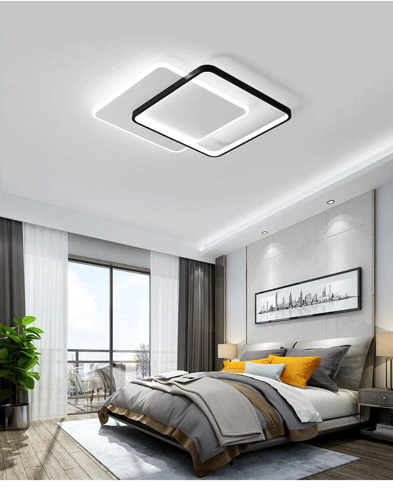 Modern Minimalist Led Ceiling Lamp For Bedroom Black White Design Ring Chandelier Living Room Study Loft Smart Light Fixtures