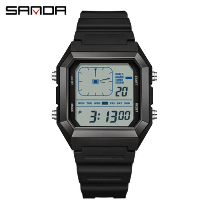 SANDA 6307 Casual Men's LED Electronic Watch Waterproof Sports Alarm Clock Multi functional Student Fashion Electronic Watch
