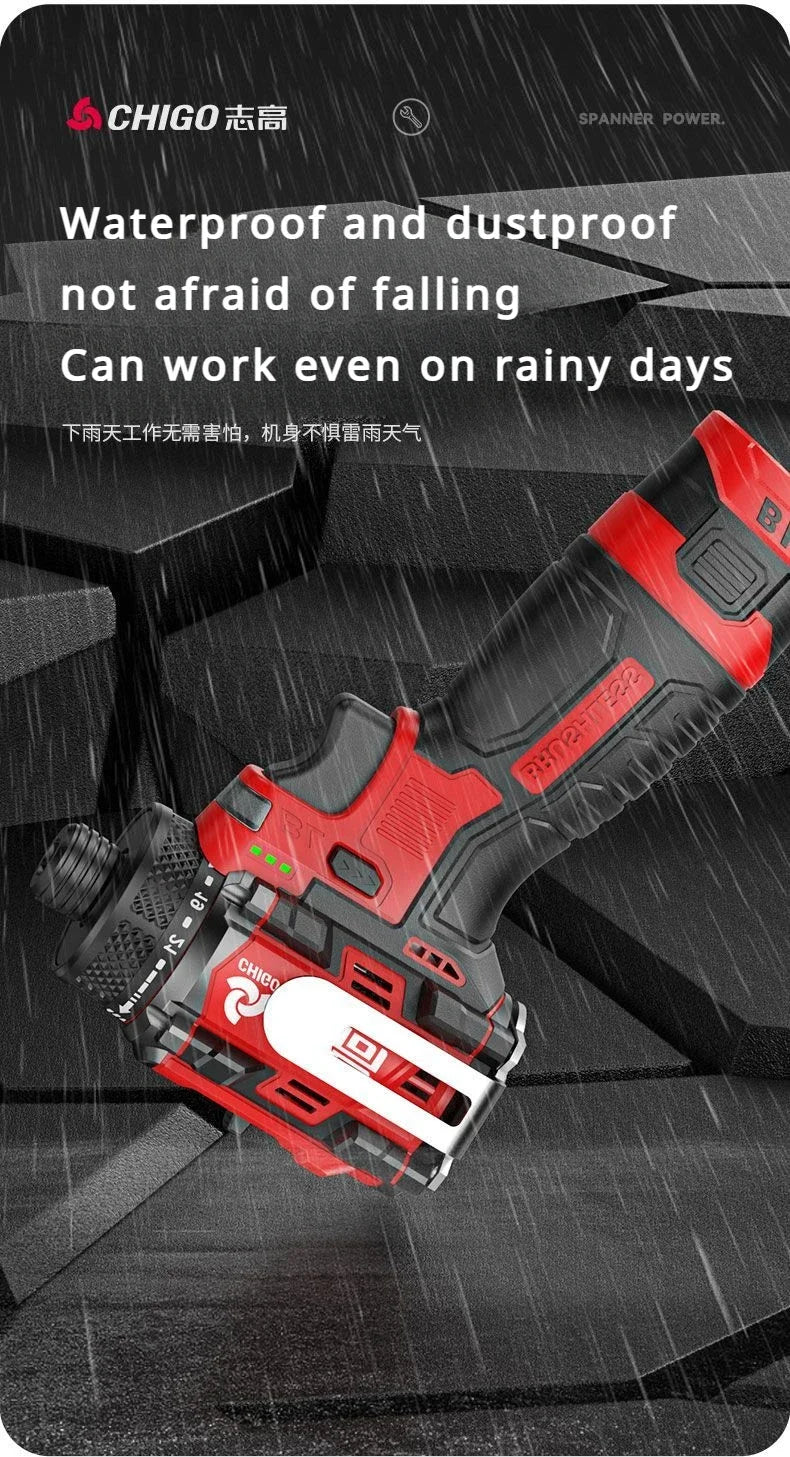 CHIGO Brushless Electric Drill Cordless Knockable Driller Driver 80N.m 18V Screwdriver Li-ion Battery Electric Power Tools