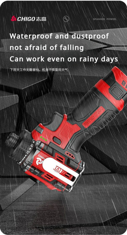 CHIGO Brushless Electric Drill Cordless Knockable Driller Driver 80N.m 18V Screwdriver Li-ion Battery Electric Power Tools