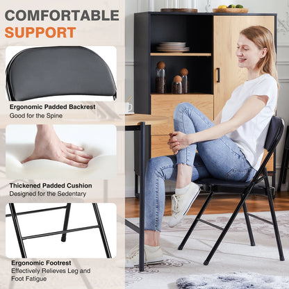Leather Padded Folding Chair 4 Pack Sturdy Metal Foldable Chairs Easy to Use and Storage Outdoor and Indoor for Home Office