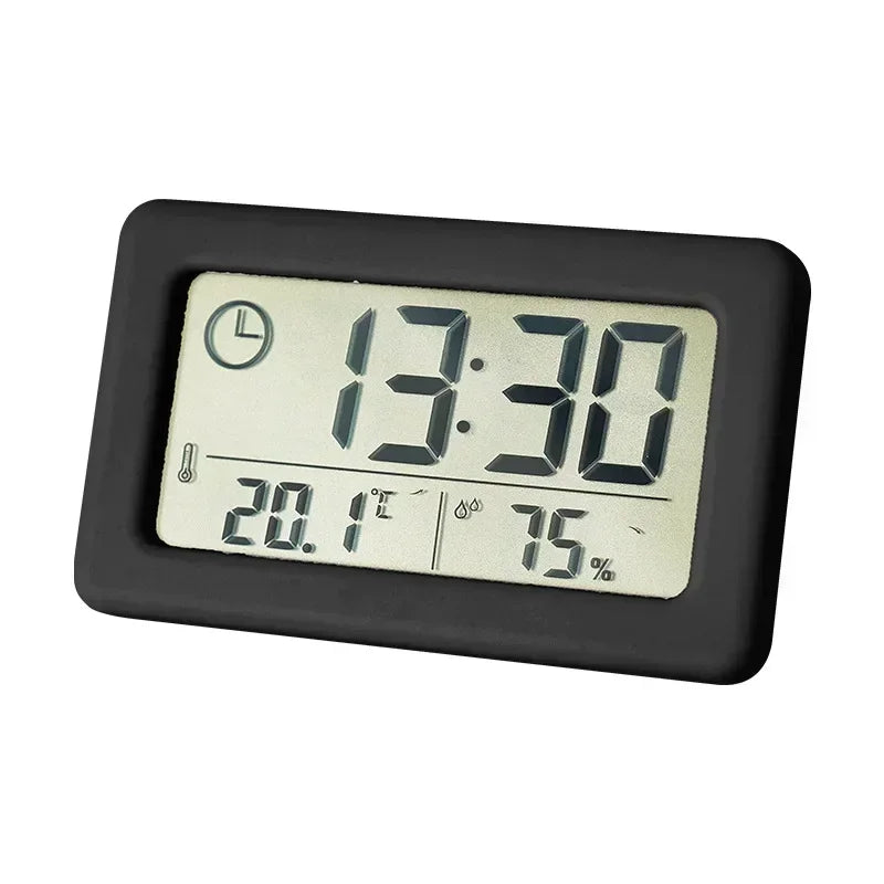 Mini Digital Clock Temperature Humidity Portable Watch Clock Thermometer Hygrometer 12/24 Hours Battery Powered Clock Home Table