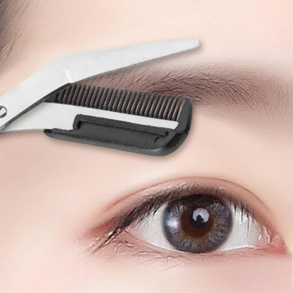 Eyebrow Trimming Scissors Professional Built-in Comb Stainless Steel Non-Slip Brow Shaper Hair Removal Beauty Tool for Men Women