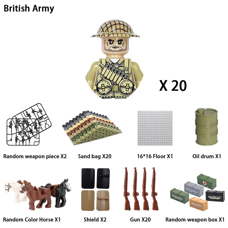 WWII Infantry Military Soldier War National Army Mini Gun armament Models Building Blocks Building Blocks Toys for Kids