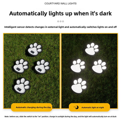 Outdoor  Paw Print Lights LED Solar Light Waterproof Dog Cat Animal Paw Print Light Path Lawn Lamp for Garden Patio Lawn Camping