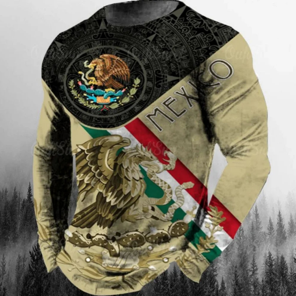Fashion Mexican Flag T-Shirts Mexico 3D Print Men Woman Long Sleeve T Shirt Streetwear Oversized Harajuku Kids Tees Top Clothing