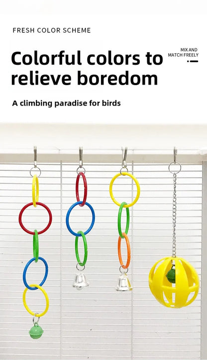 Parrot Swing Toy Bird Cage Toys with Bell Sound Colorful Climbing Ring for Lovebirds Color Ring Grinder Nibble Bird Toy Cage