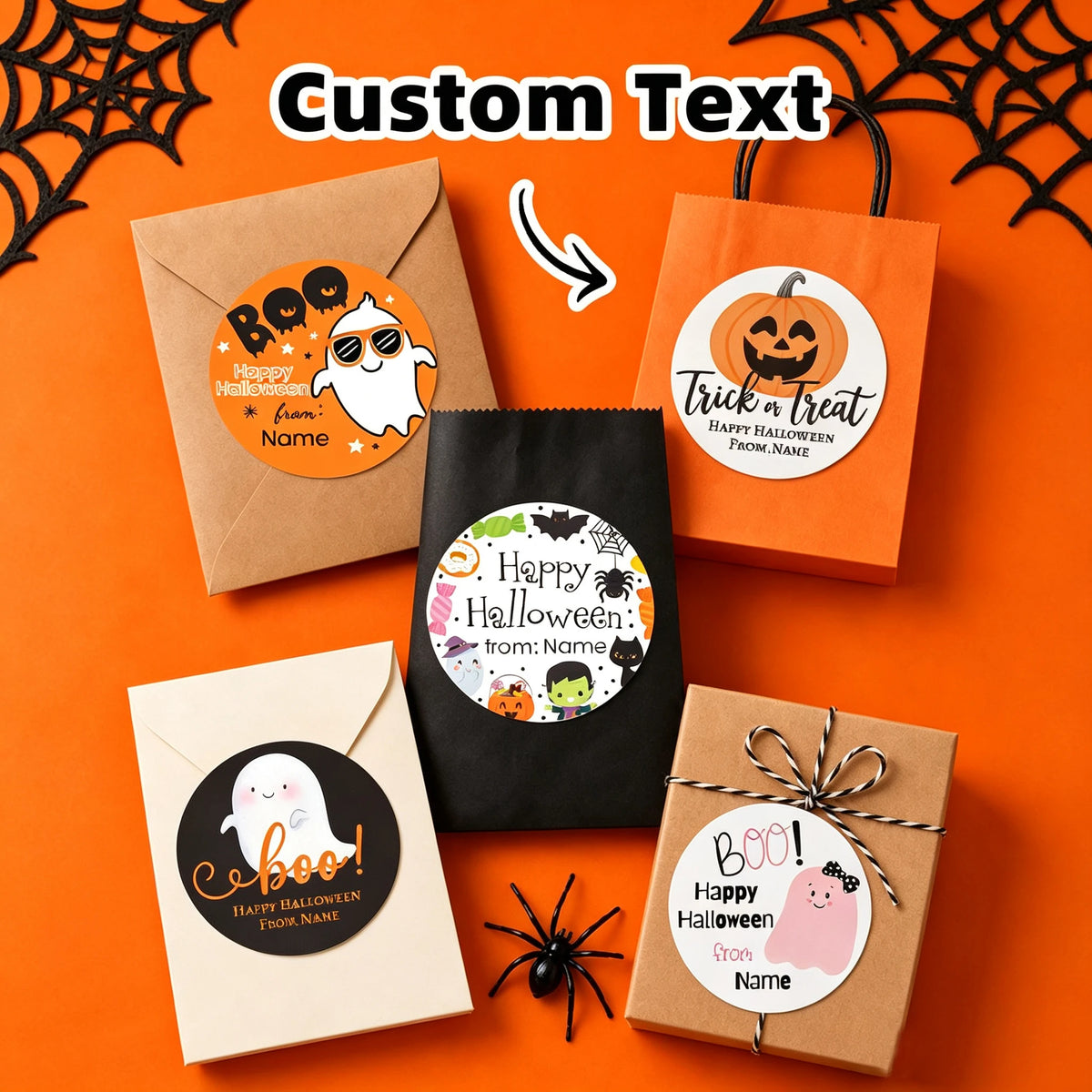 1/50/100Pcs Custom Round Stickers with Personalized Text & Images for Halloween Gift Boxes, Treat Bags & Invitation Seals