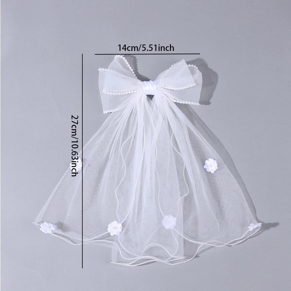 White Tulle Hair Clips For Girls Fairy Mesh Bow Large Hairpin Flower Barrette Summer Party Wedding Women Headdress Accessories