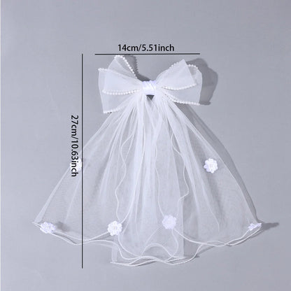 White Tulle Hair Clips For Girls Fairy Mesh Bow Large Hairpin Flower Barrette Summer Party Wedding Women Headdress Accessories