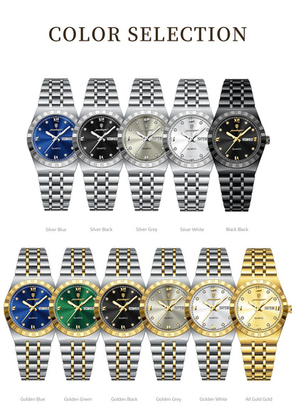 POEDAGAR Elegant Casual Ladies Watch Luminous Waterproof Week Date Fashion Woman Wristwatch Stainless Steel Women Quartz Watches