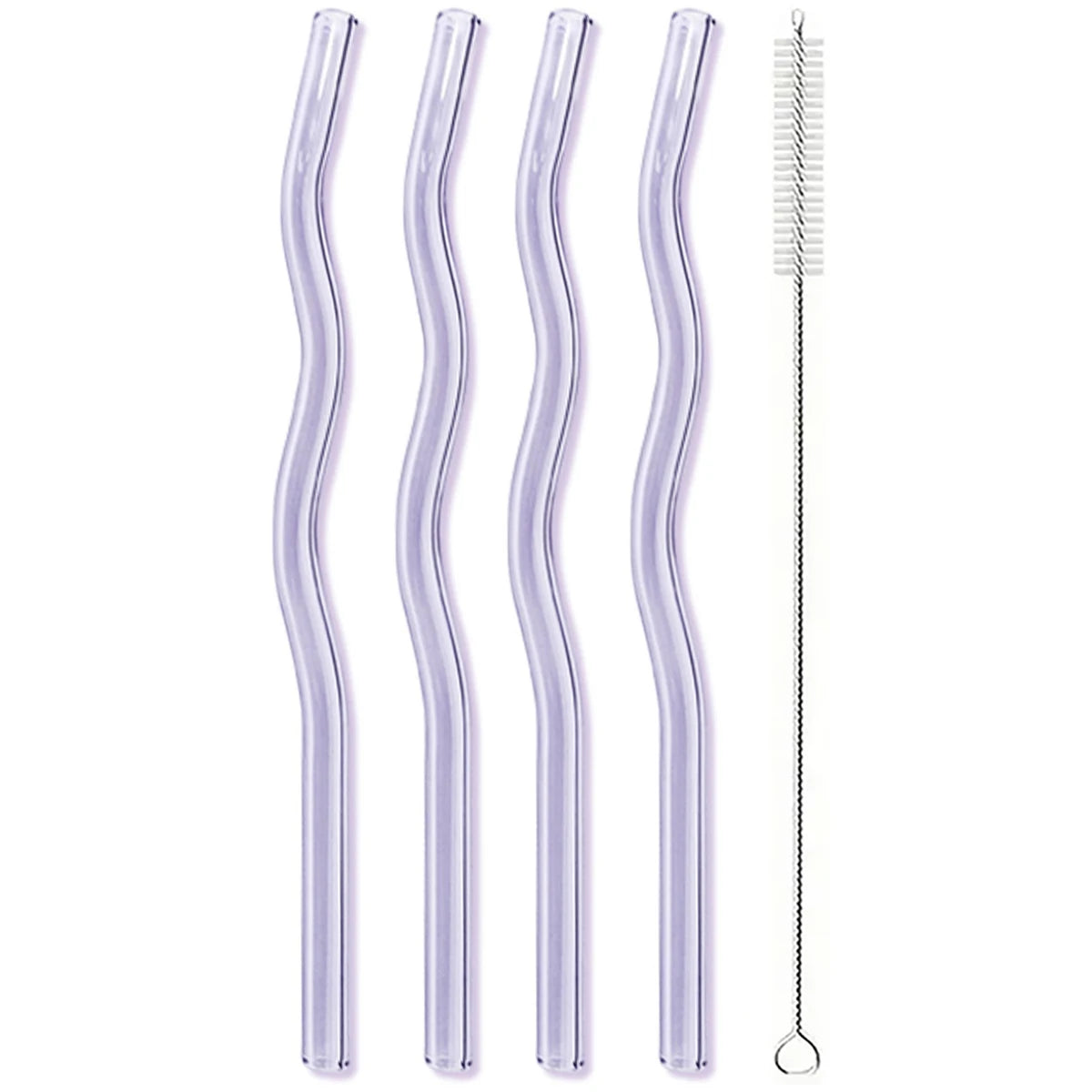 4pcs 200*8mm Glass Straws Wavy Colorful Drinking Straw Set with Brush High Borosilicate Glass Straw Kitchen Party Bar Drinkware