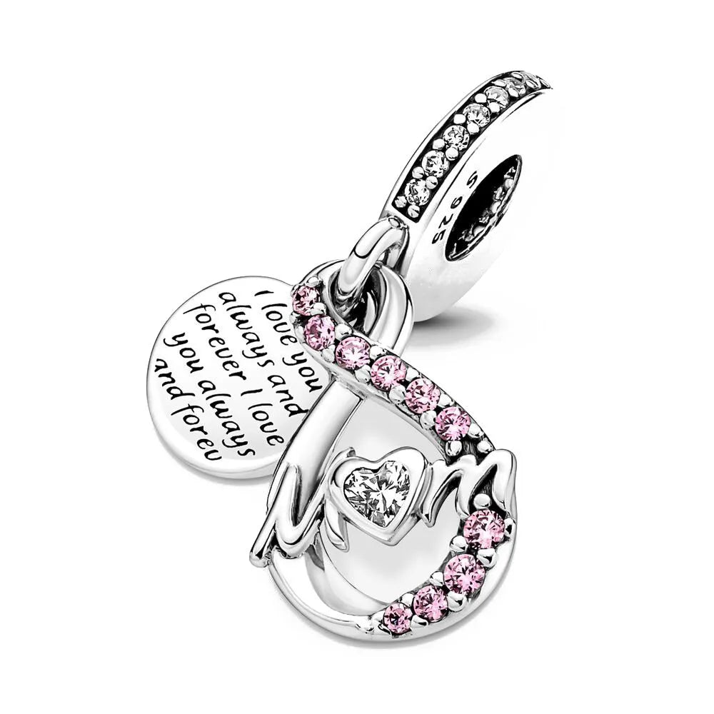 2025 Hot selling 925 Silver Pink Bird Moon Pendant Suitable for European Bracelets DIY Accessories Women's Charm Jewelry Gifts