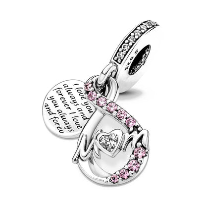2025 Hot selling 925 Silver Pink Bird Moon Pendant Suitable for European Bracelets DIY Accessories Women's Charm Jewelry Gifts
