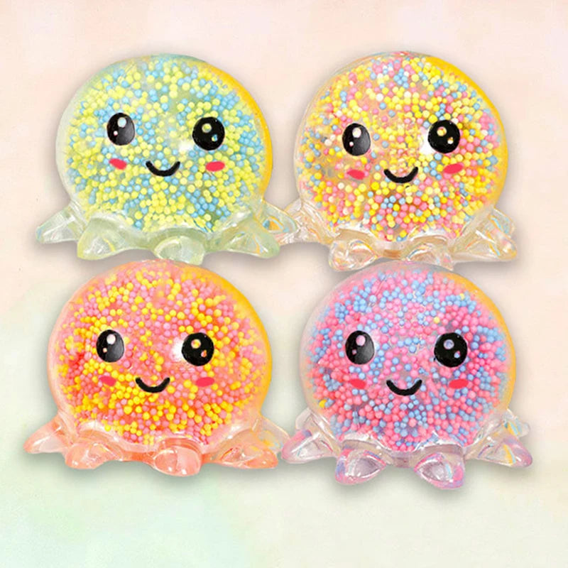 Glow Octopus Squeeze Stress Ball Transparent Foam Bead Fidget Toy Portable Pocket Anxiety Relief Desktop Adult Decor Unique Gift