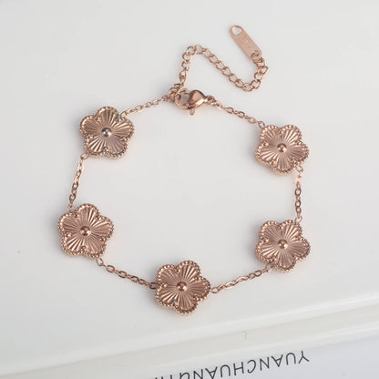 White Black Red Green Shell Five Leaf Flower Stainless Steel Ladies Bracelet Simple for Woman Party Birthday Jewelry Gift Clover
