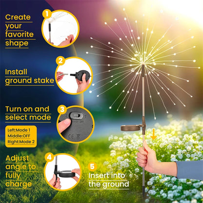 Solar Firework Light 90-200LED Outdoor Garden Decor Waterproof Auto On/Off Energy Saving Easy Installation Party Wedding Decor