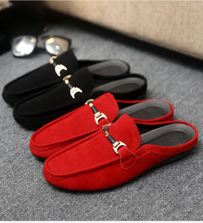 Fashion Red Men's Half Shoes Summer Lightweight Casual Shoes For Men Flat Slippers Comfortable Soft Slip-on Shoes Man Loafers