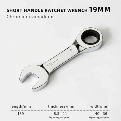 1Set 6mm-19mm Reversible Combination Stubby Single Wrench Stubby Combination 72 Tooth Ratchet Socket Spanner Nut Repair Tools