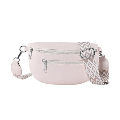 2024 Luxury Designer Women's Chest Bag PU Leather Wide Strap Shoulder Crossbody Bag Female Fashion Fanny Pack Banana Waist Bag
