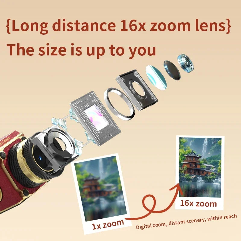 4K Retro Digital Camera 64MP Ultra Clear Pixels 16X Zoom 20 HD Screen Portable CCD Vintage Camera For Beginners And Students