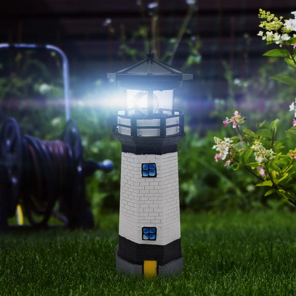 Lighthouse Shape Solar LED Light Garden Fence Yard Outdoor Adornment Smart Sensor Beacon Rotating Lamp Solar Light Decor