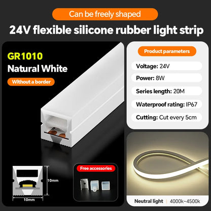 LED flexible silicone light strip embedded 24V waterproof tubing linear lamp concealed installation flexible soft light strip
