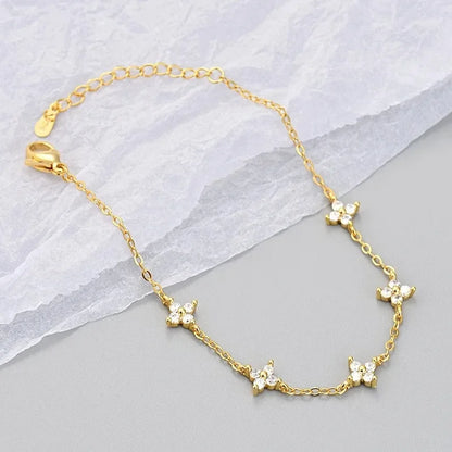 925 Sterling Silver Shiny Zircon Flower Bracelets For Women Charm Temperament Chain Bracelet Party Wedding Jewelry Holiday Gifts