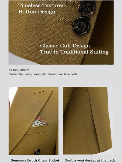  Hot Trend Mustard Yellow Double Breasted Men Suit 2PCS Luxury Slim Fit Blazer Pants Stylish Daily Party Dating Outfit