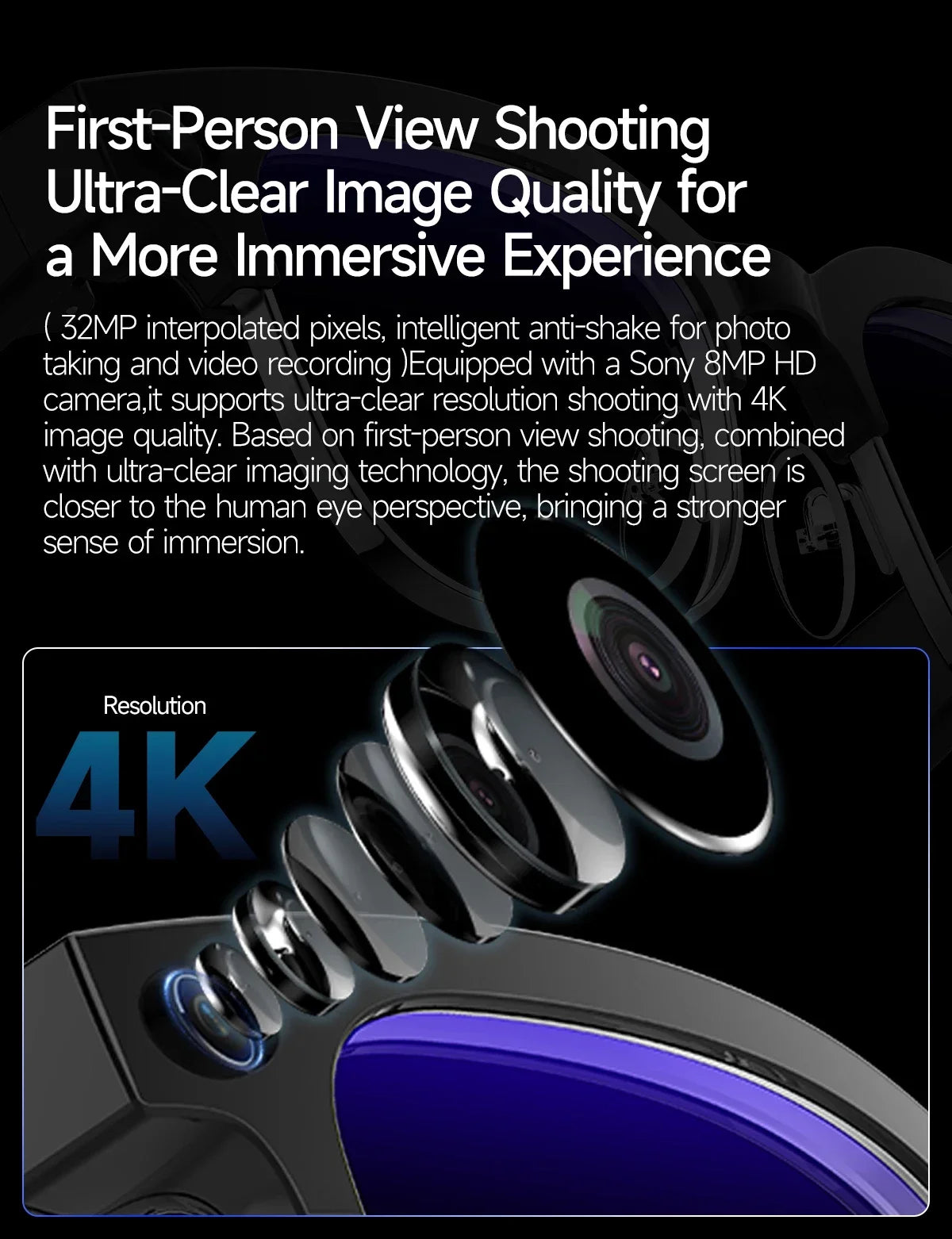 New AI Smart Glasses, 800W Camera Video Recording, AI Photo Recognition, Bluetooth Call & Voice Translation Eyewear