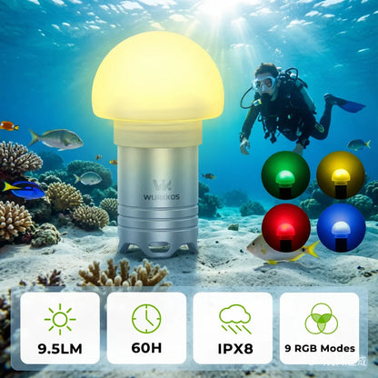 Wurkkos DL04 RGB Signal Light 9 RGB Modes IPX8 Waterproof Detachable 800mAH Battery, Jellyfish Design for Camping, Diving