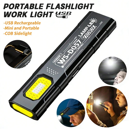 LED COB Flashlight Type C Rechargeable 600LM Portable Mini Torch Pocket Lantern Flood Work Light With Magnet For Emergency