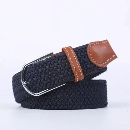 Women Casual Knitted Elastic Belt Pin Buckle Webbing Strap Woven Canvas Braided Stretch  - Belts for Men