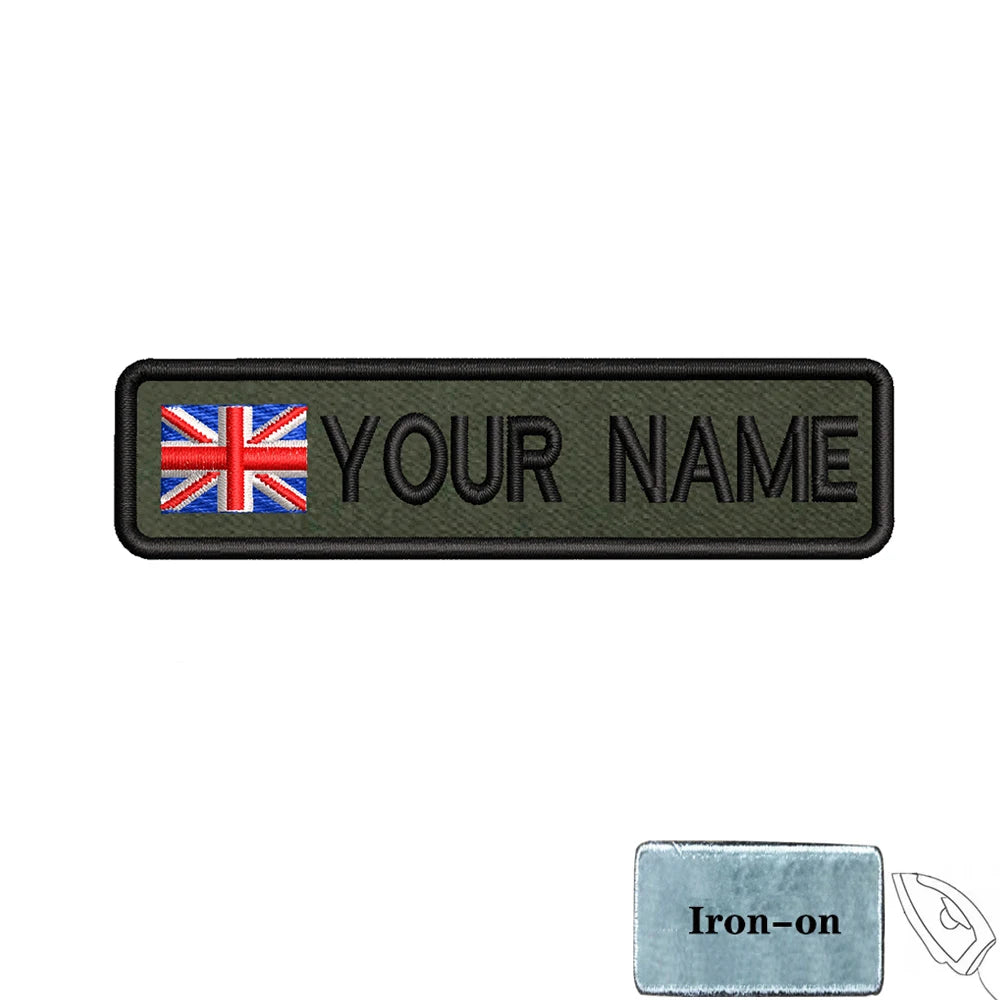 1PC 10cmX2.5cm Custom Name Flag Patch Badge Iron On Hook Loop Army green Netherlands Germany Russia France Belgium Italy Spain