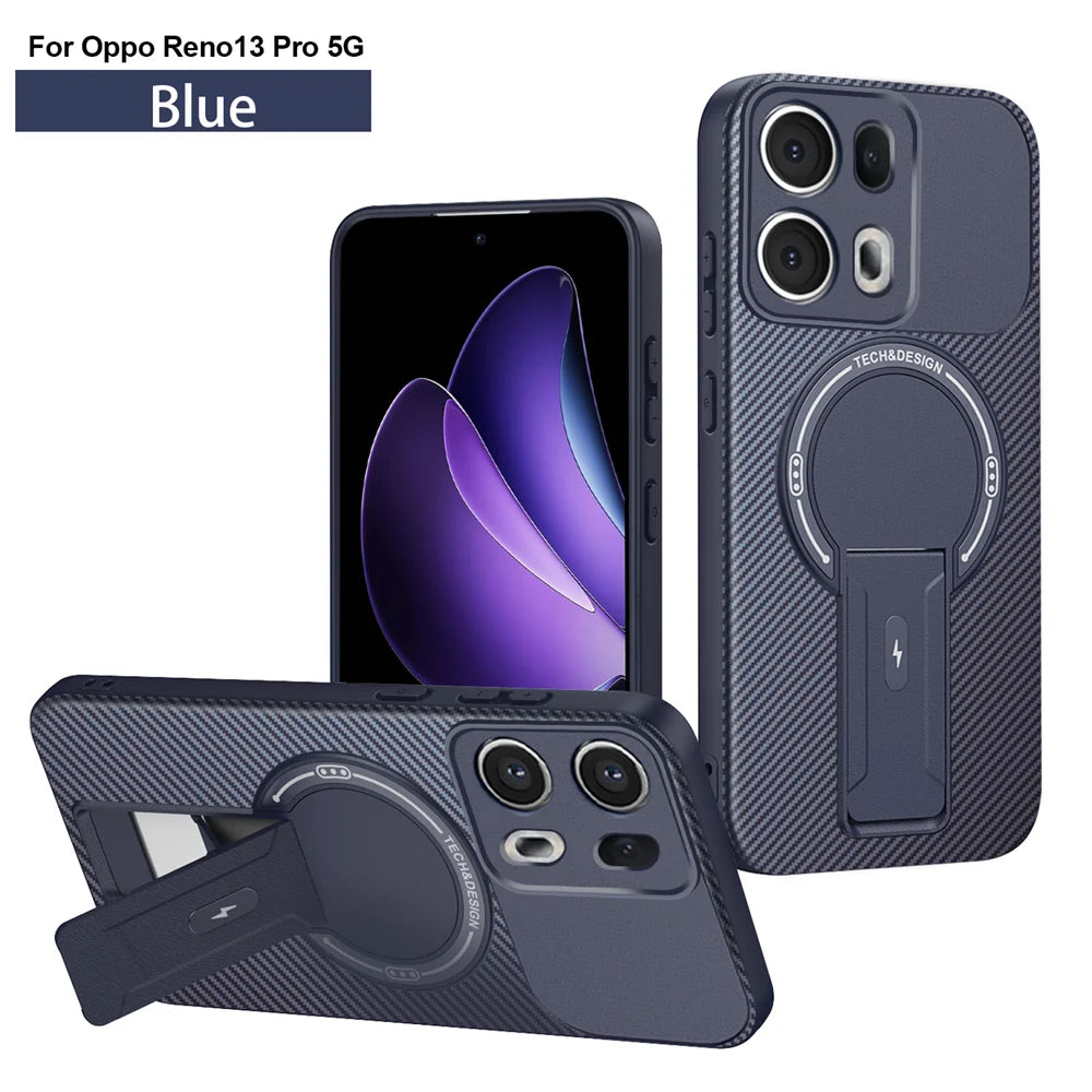 Shockproof Bracket Armor Magnetic Holder Case For OPPO Reno 13 13F Reno13 Pro Reno13F 5G Magsafe Wireless Charge Cover