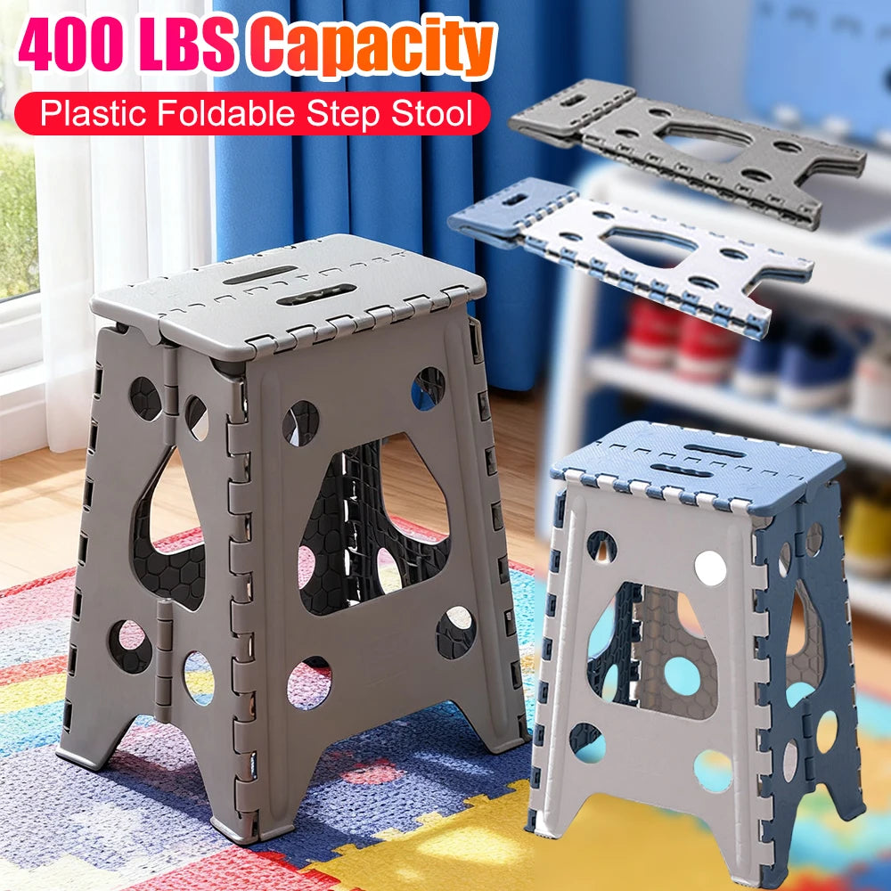 Plastic Folding Stepping Stool 400 LBS Capacity Non Slip Foldable Stools Multipurpose Camping Chair Handheld Thickened Footstool
