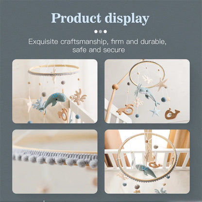 Baby Soft Felt Cartoon Wool Ball Seashell Rattles Hanging Bed Bell Newborn Mobile Crib Wooden Bracket Montessori Education Toys