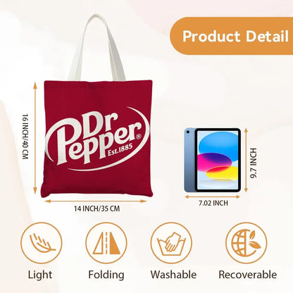 Classic Red Drink D-Dr P-PePper Storage Bags Canvas Double-Sided Print Fashion Shoulder Tote Shopping Bag Gift Eco Handbags