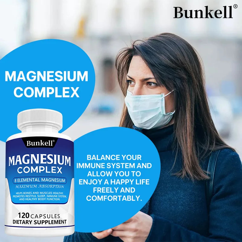 Magnesium Complex Capsules - Support Muscle, Bone, Heart Health, Improve Sleep, Stress & Anxiety Relief - Dietary Supplement
