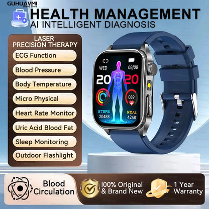 2026 New Health Smart Watch Laser Therapy Reduce Three Highs Blood Oxygen Pressure Uric Acid Blood Lipid ECG Smartwatch For Man